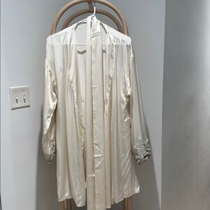 La Perla Ivory Satin Robe with Lace Cuffs